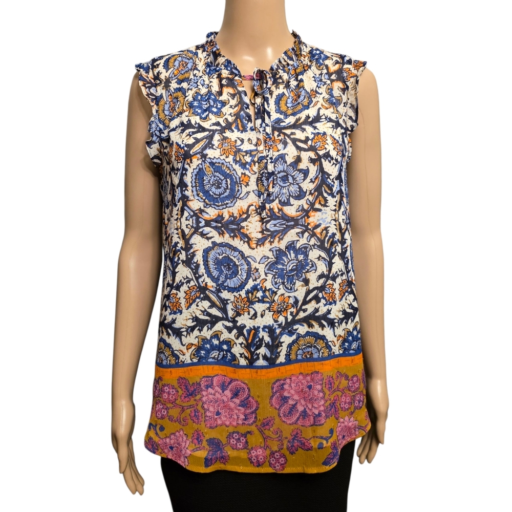 Joie Boho Multicolor Floral Sleeveless Blouse Lightweight & Feminine Size S - Picture 1 of 12